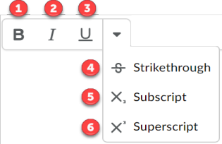 Bold, Italic, Underline, Subscript, Superscript options