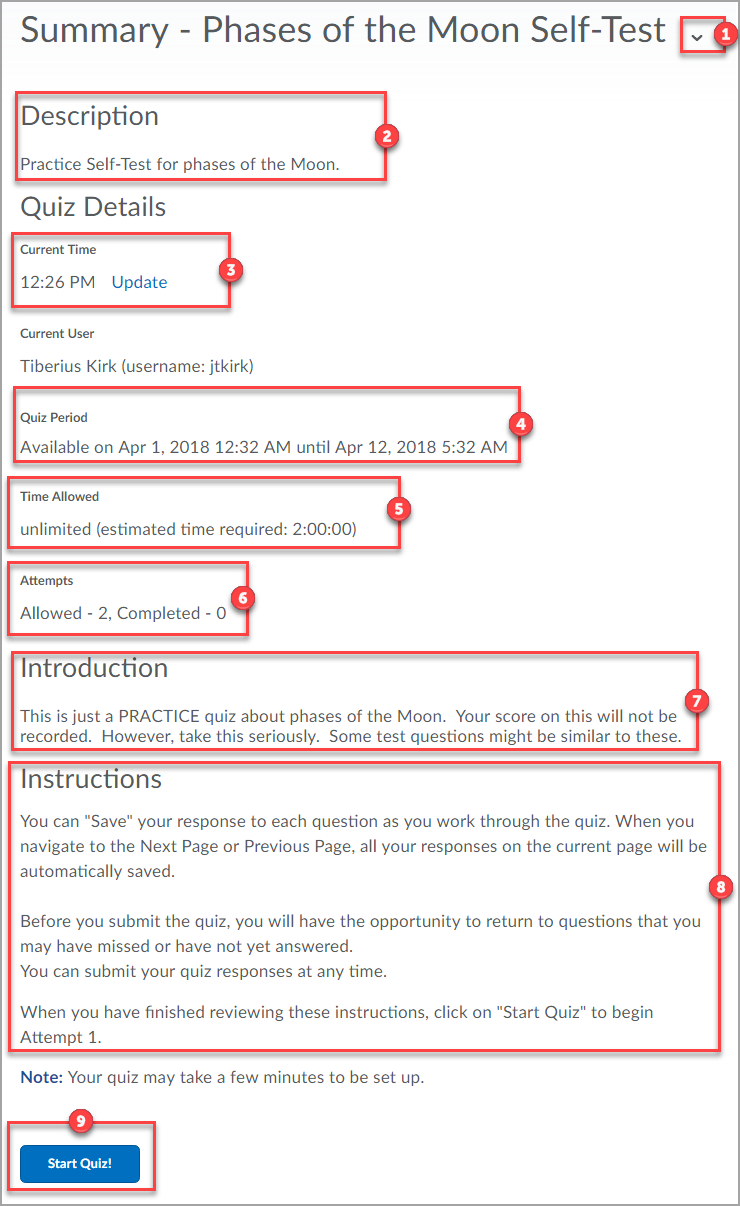 Quiz Summary Page Example