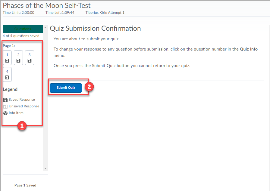 Submit Quiz Page Example